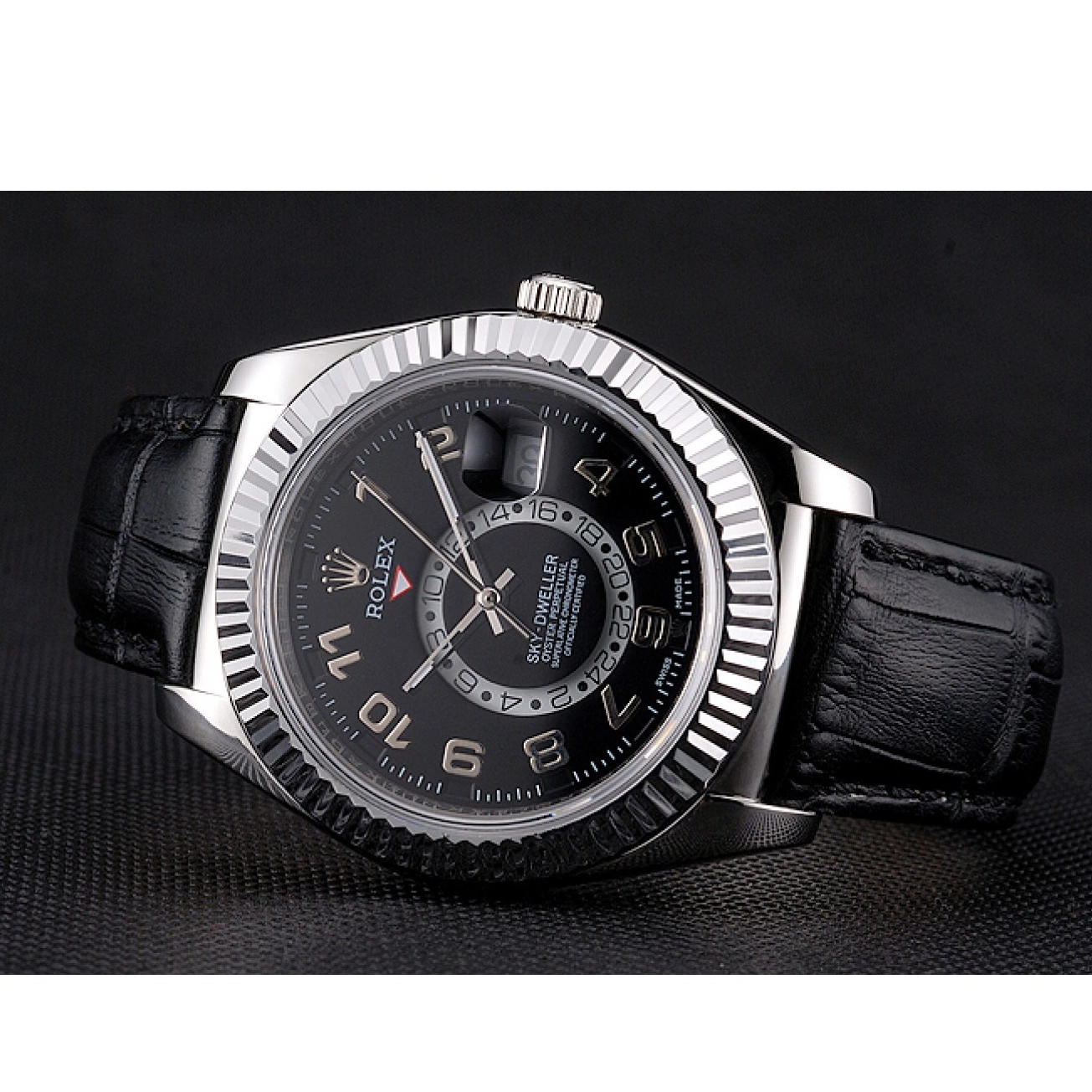 Aaa replica watch Steel Dial Strap Black Sky Dweller Case Leather Rolex Stainless Black 0731